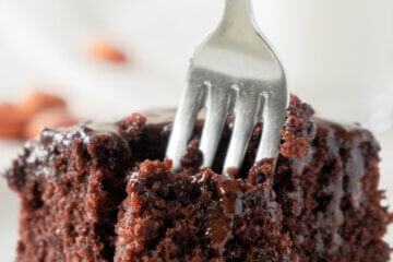slice of chocolate cake with a fork, text overlay "Depression Cake".