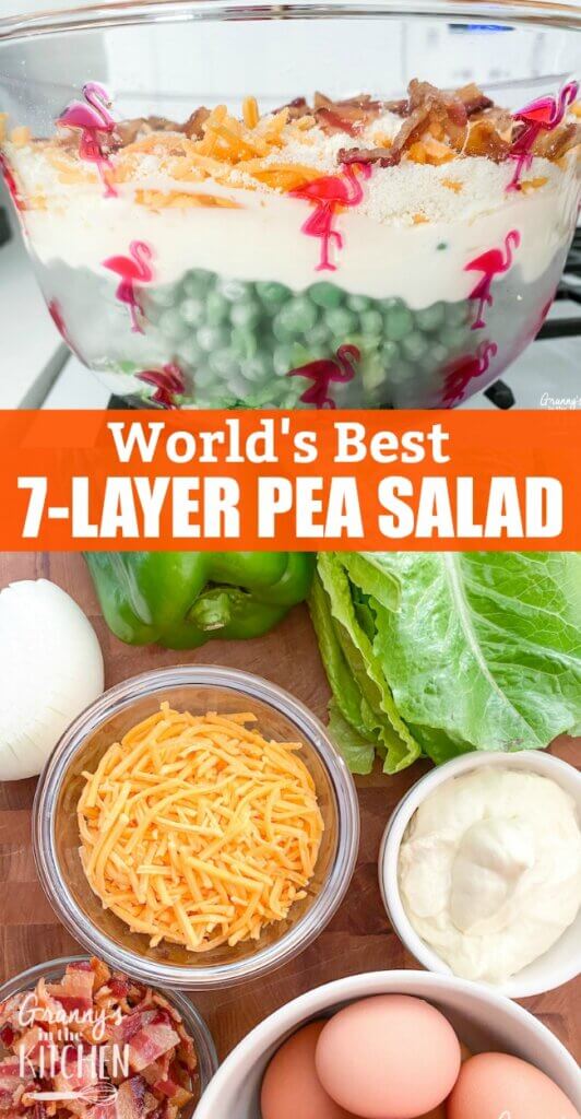 7 layer salad and pea salad ingredients