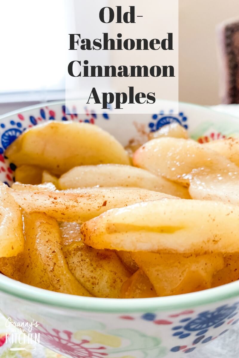 cooked cinnamon apples in serving bowl