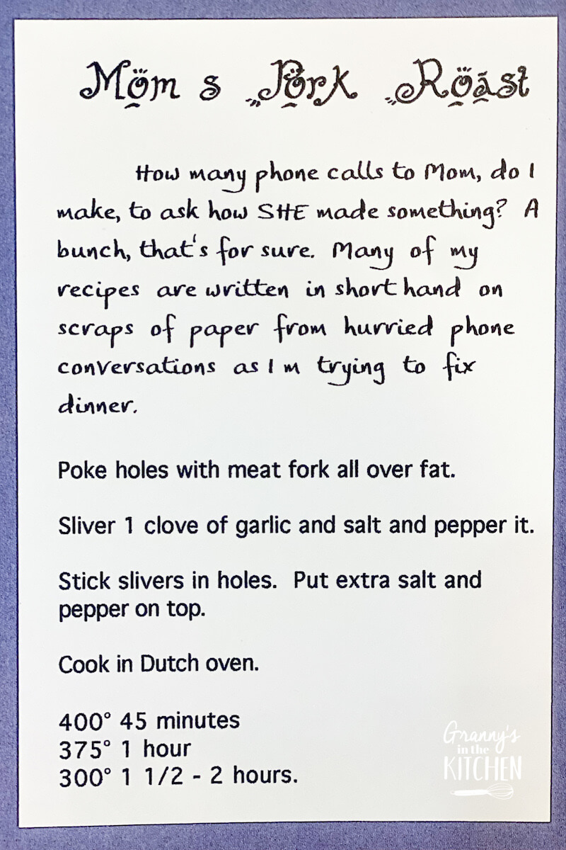 recipe for pork roast from family cookbook