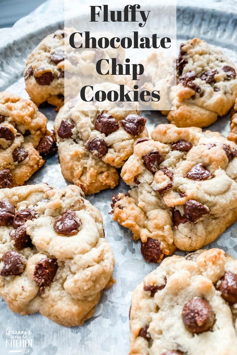 a plate of thick and fluffy chocolate chip cookies