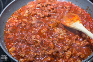 making meat sauce for lasagna