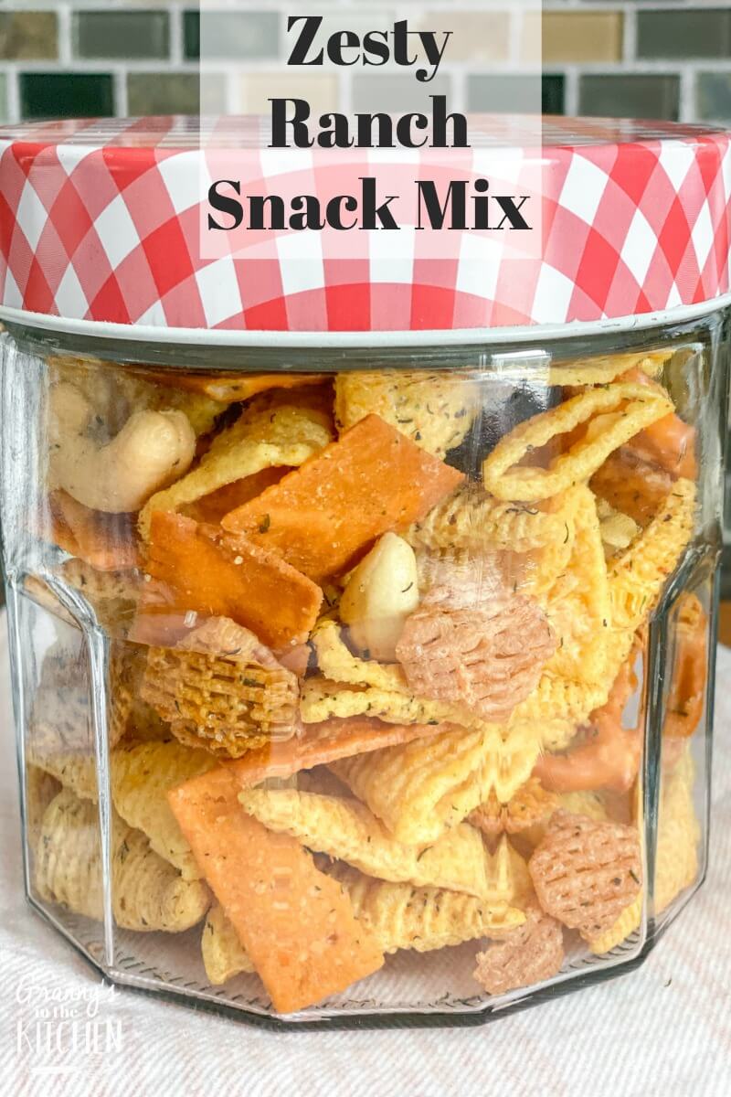 glass jar with ranch party mix