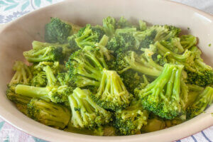 steamed broccoli in ceramic dish