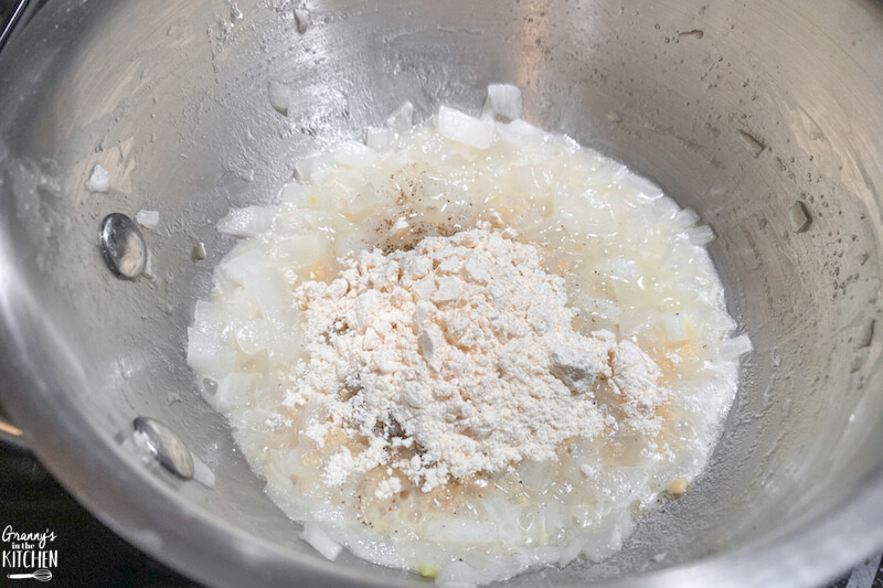 cooking onions, flour, and butter