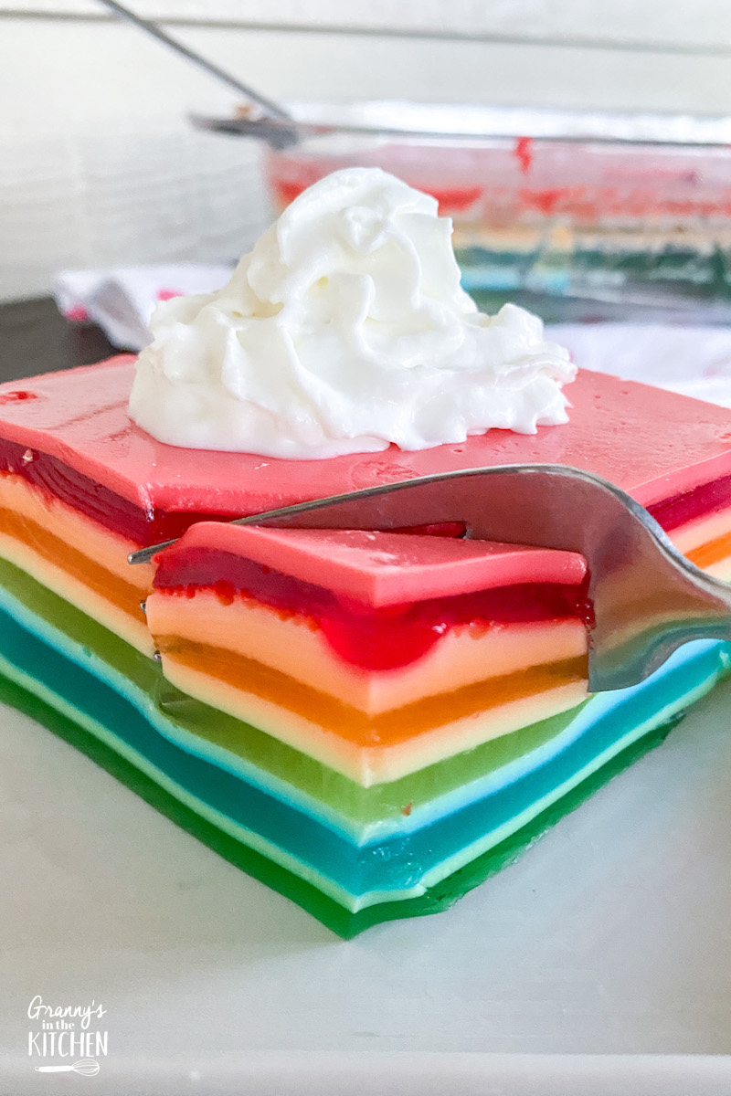 jello dessert made with rainbow layers