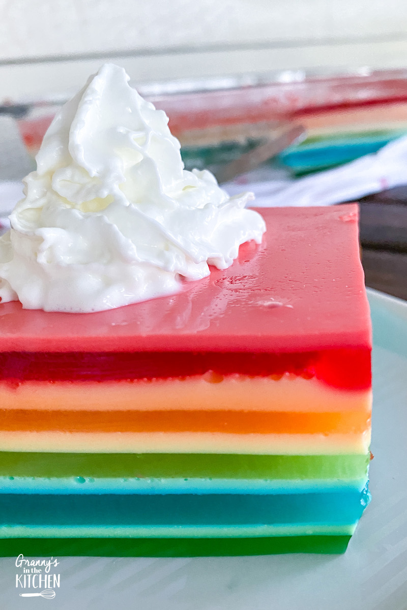 striped jello made with a rainbow of colors