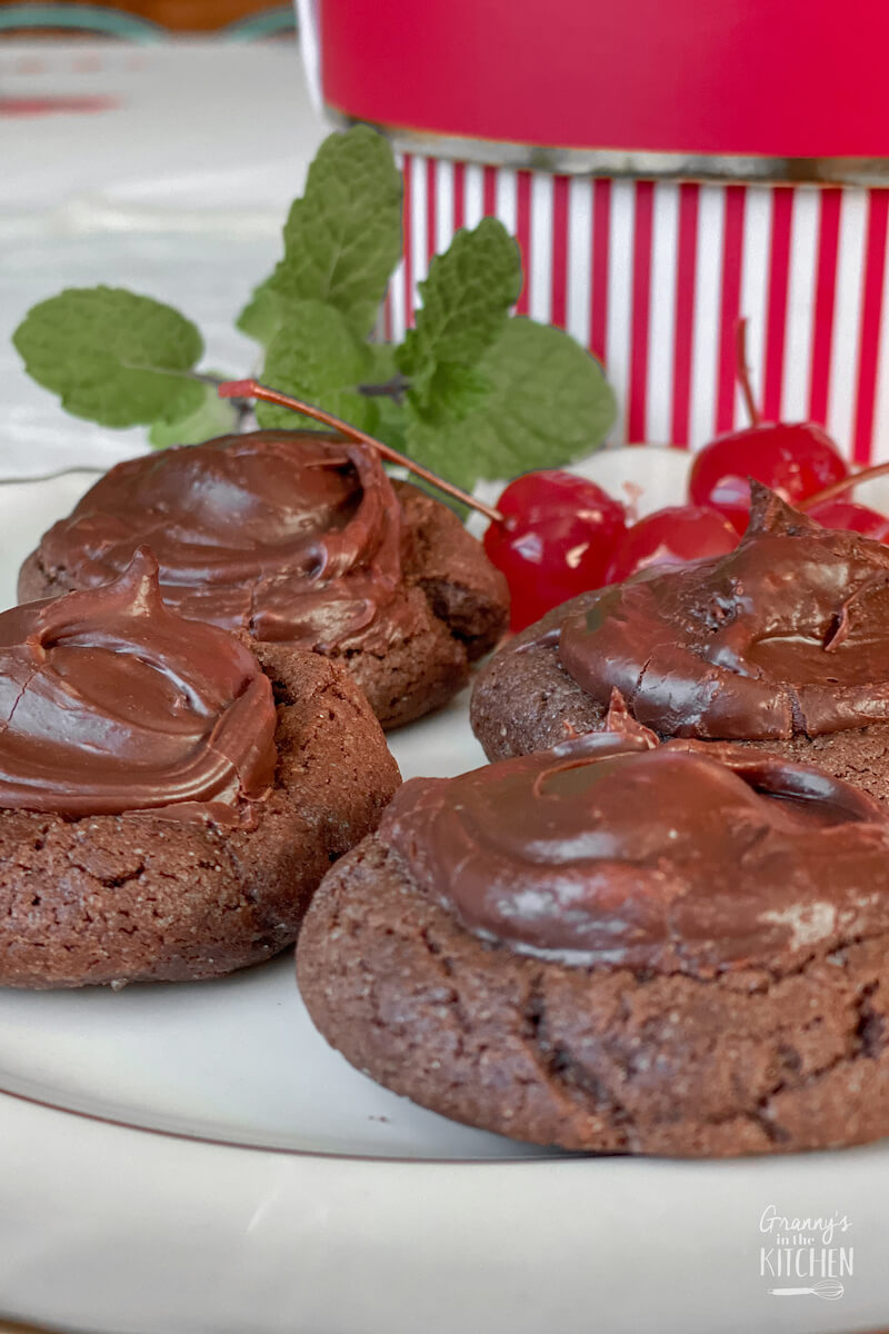 chocolate cherry cookies with fudge icing