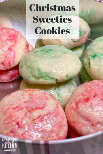 red and green sweeties cookies in cookie tin
