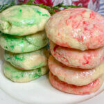 stacks of red and green Christmas cookies