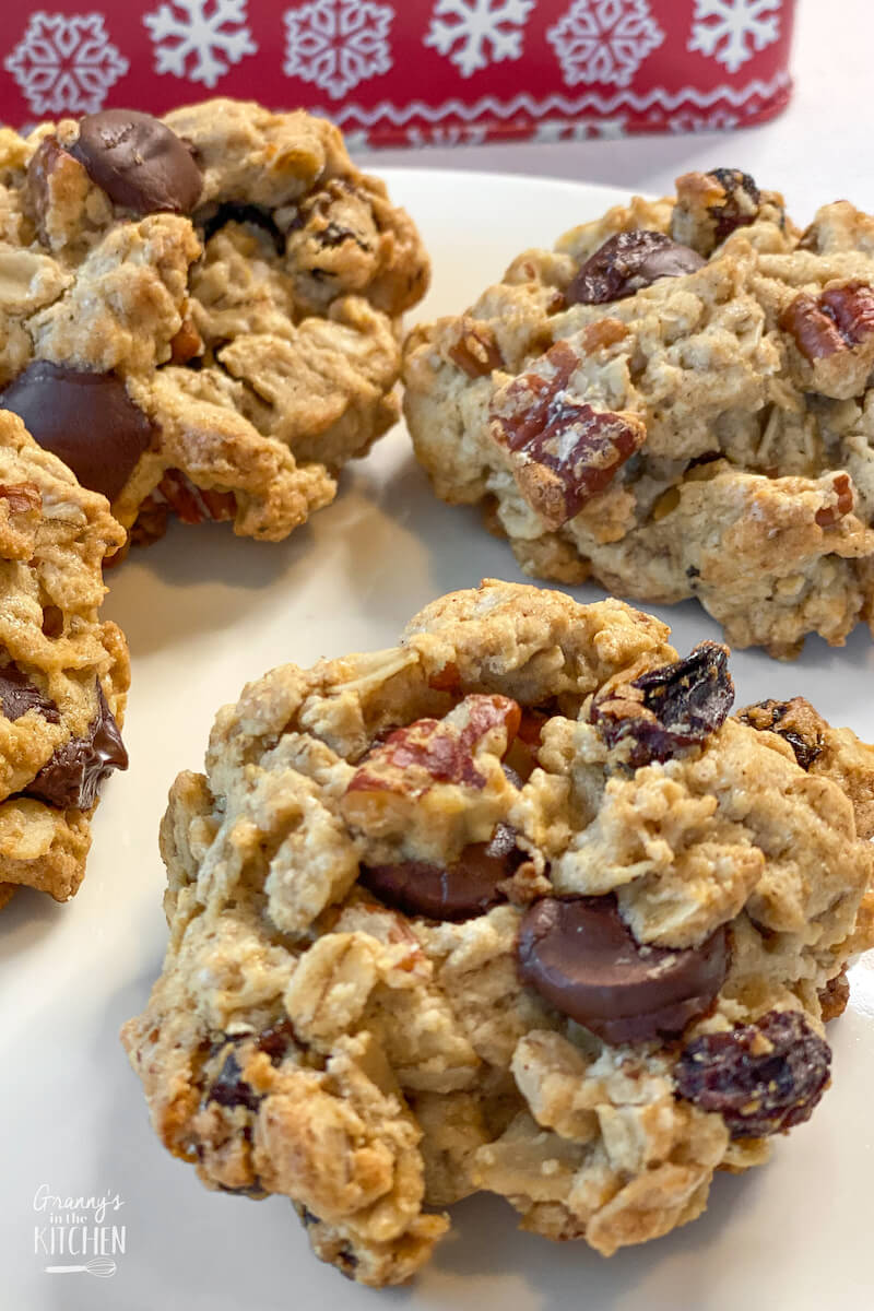 thick and chewy oatmeal cookies with chocolate chips
