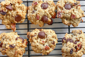 oatmeal chocolate chip cookies on baking rack