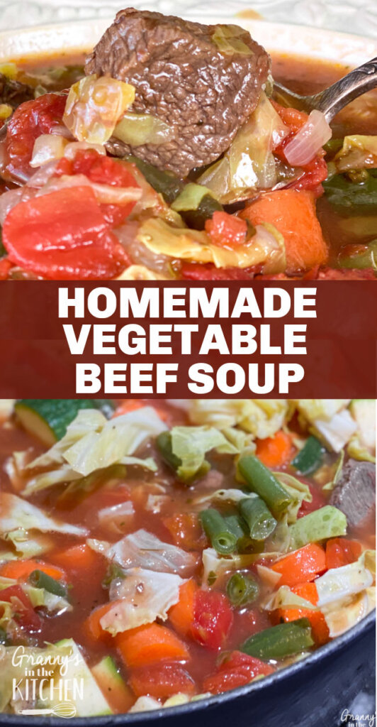 collage of images of vegetable beef soup