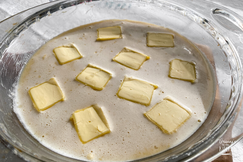 coffee cake batter with butter squares