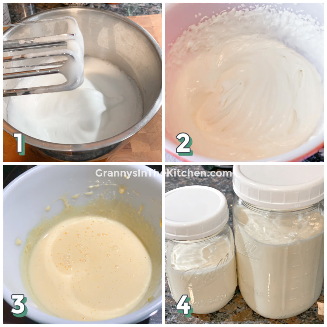 step by step photo collage showing how to make eggnog