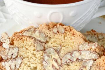 homemade biscotti with pecans; text overlay "Pecan Biscotti"