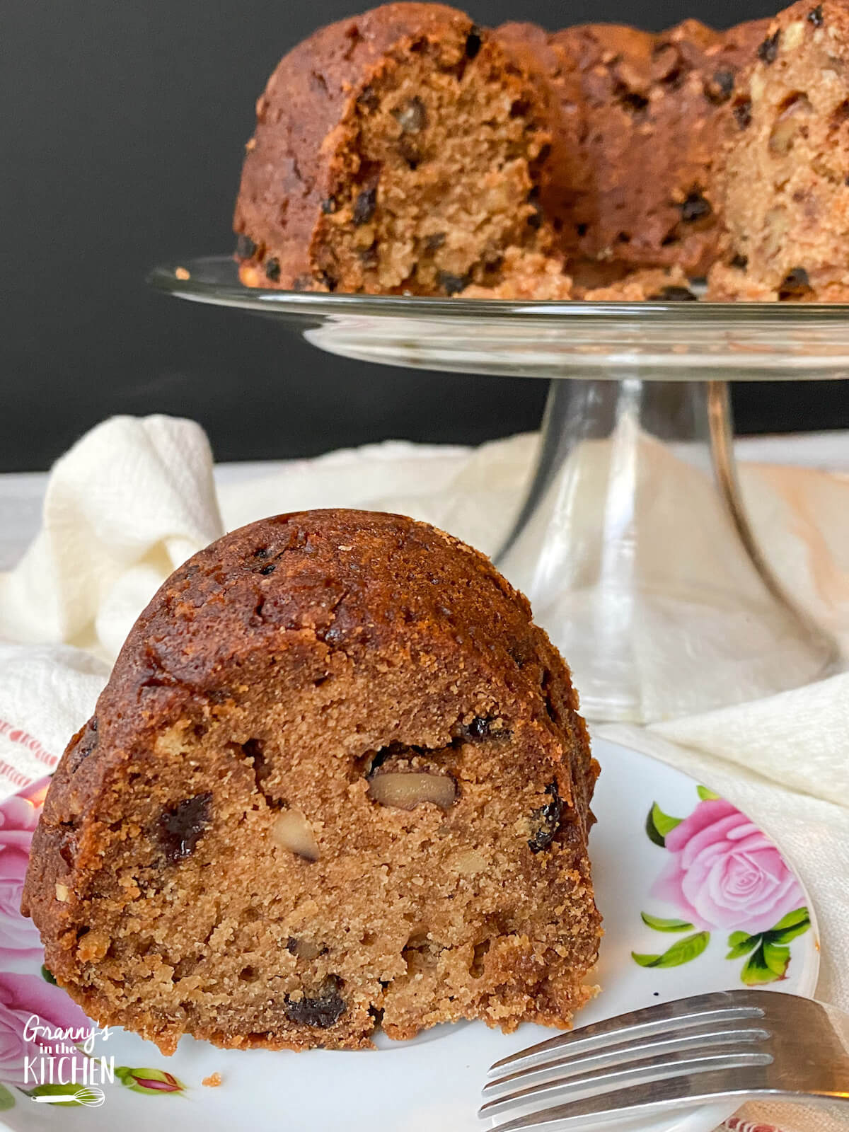old fashioned bundt cake with raisins and walnuts