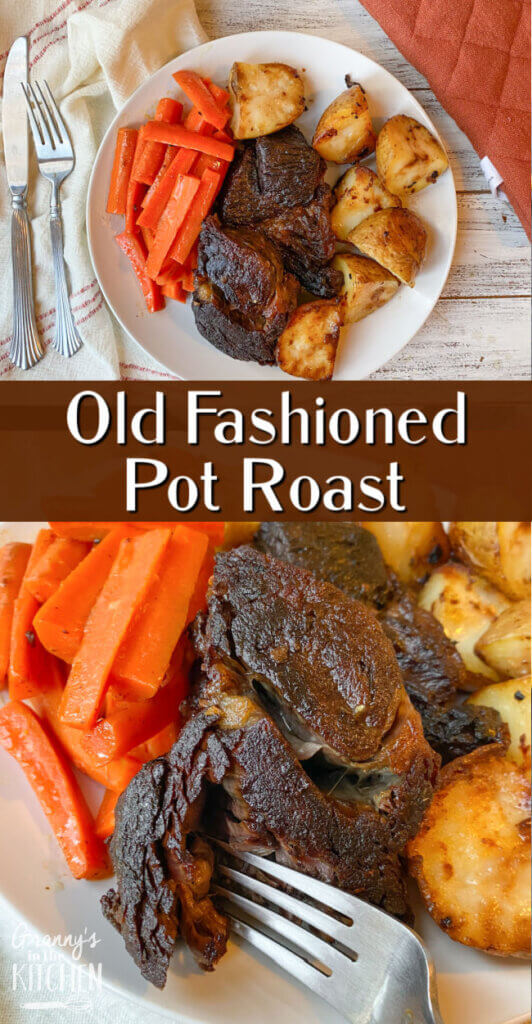 2 photos of cooked pot roast, text overlay "Old Fashioned Pot Roast"