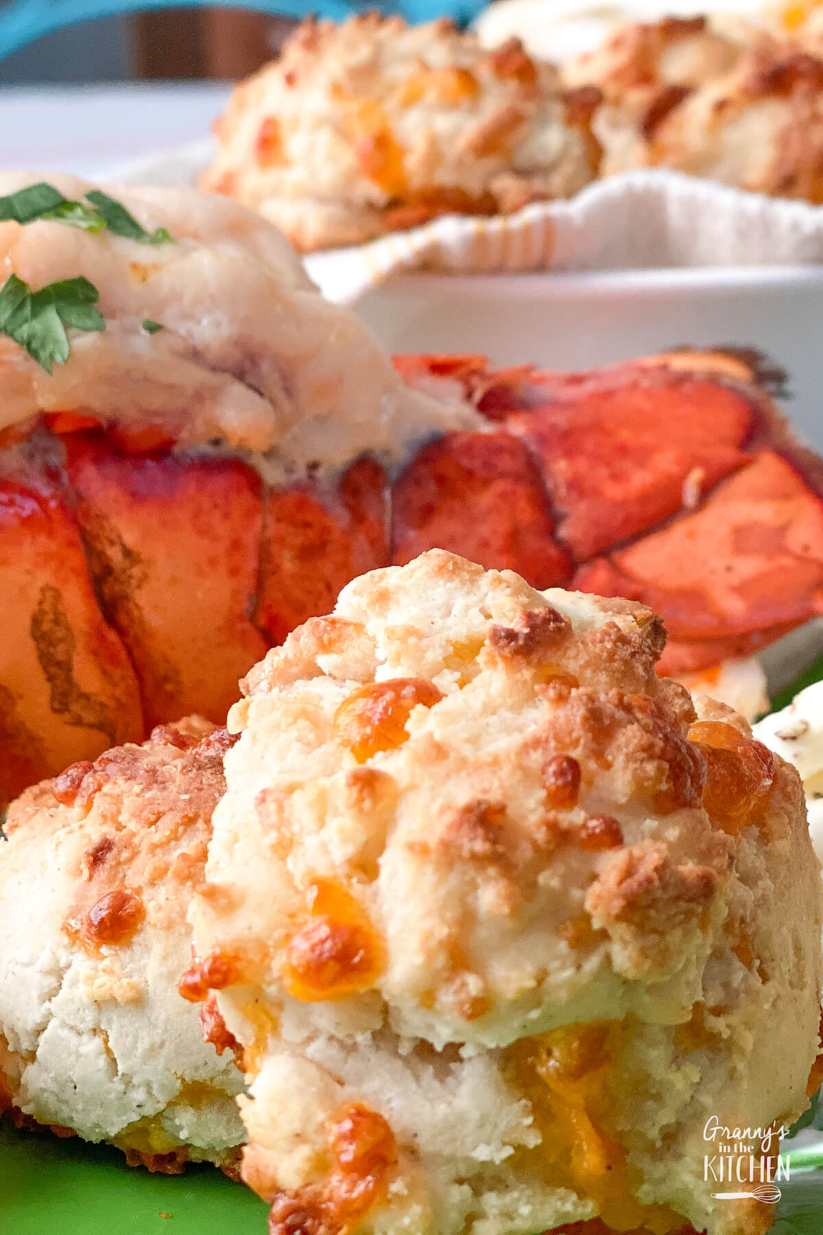 copycat Red Lobster biscuits on plate with lobster tail