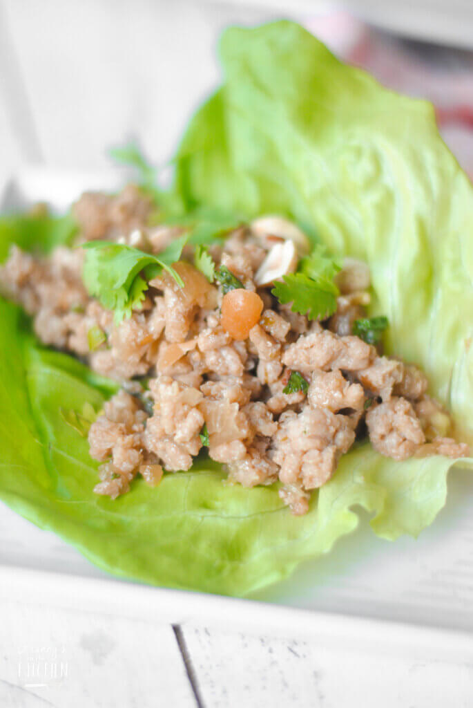 close up of a chicken lettuce cup