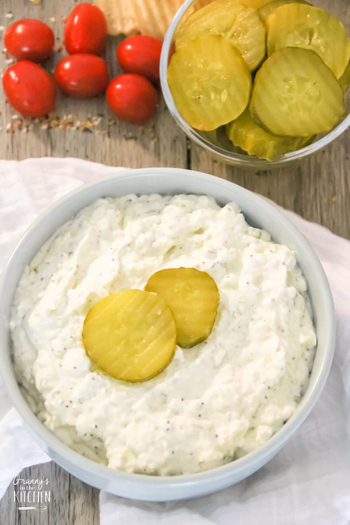 Completed bowl of Dill Pickle Dip