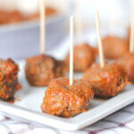 tray of baked BBQ meatballs