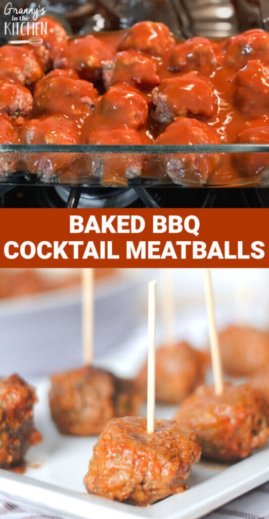 2 photo vertical Pinterest collage of BBQ meatballs