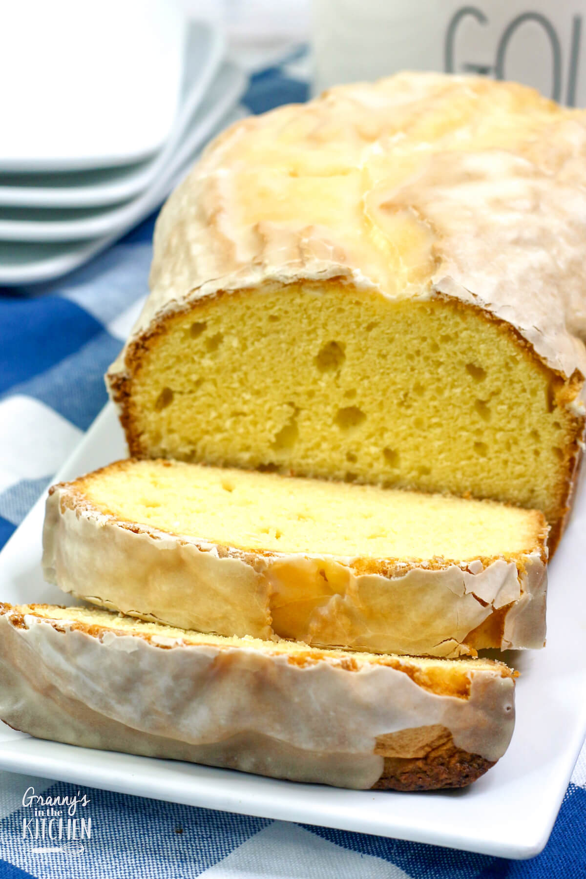 close up of a loaf of Irish Cream pound cake, sliced