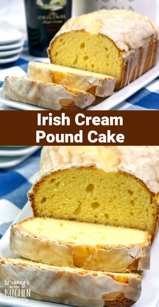 2 photo vertical collage of Irish Cream Pound Cake