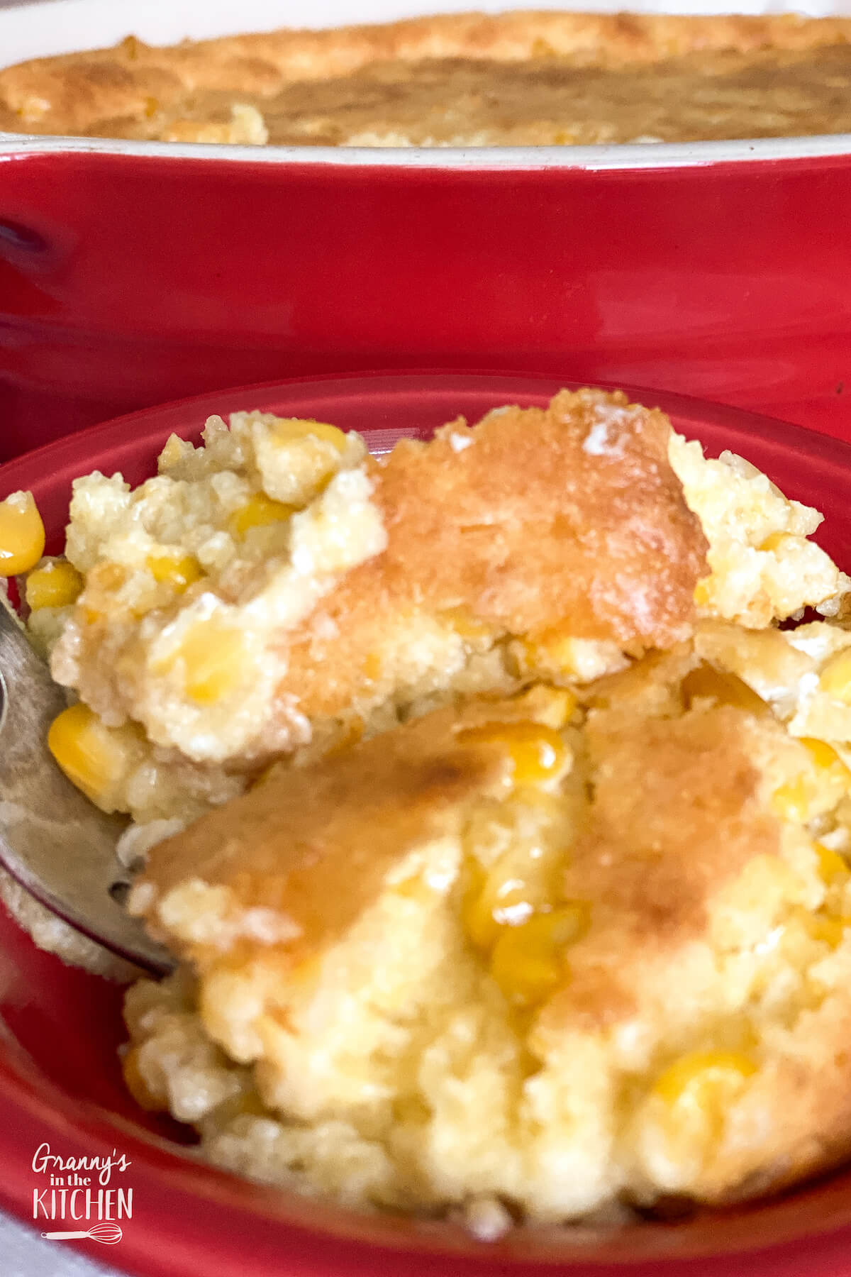 individual serving of corn casserole on plate