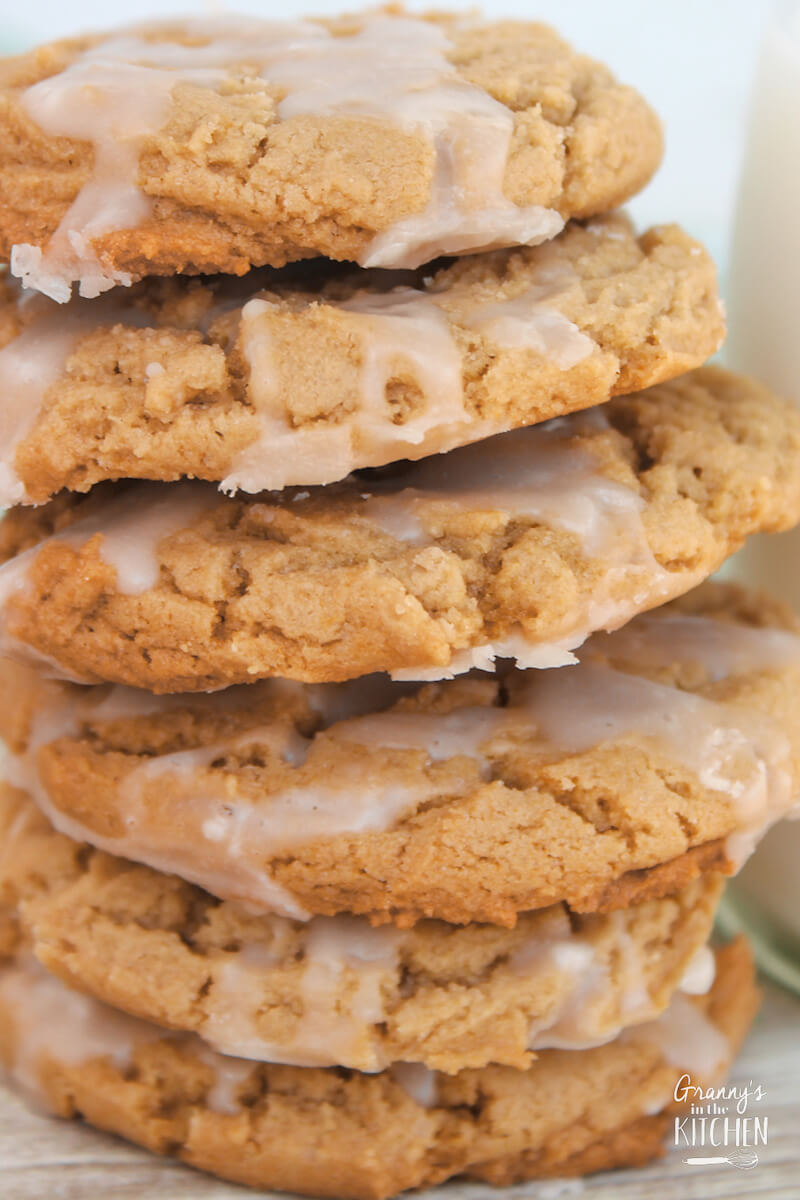 stack of iced maple cookies, close up