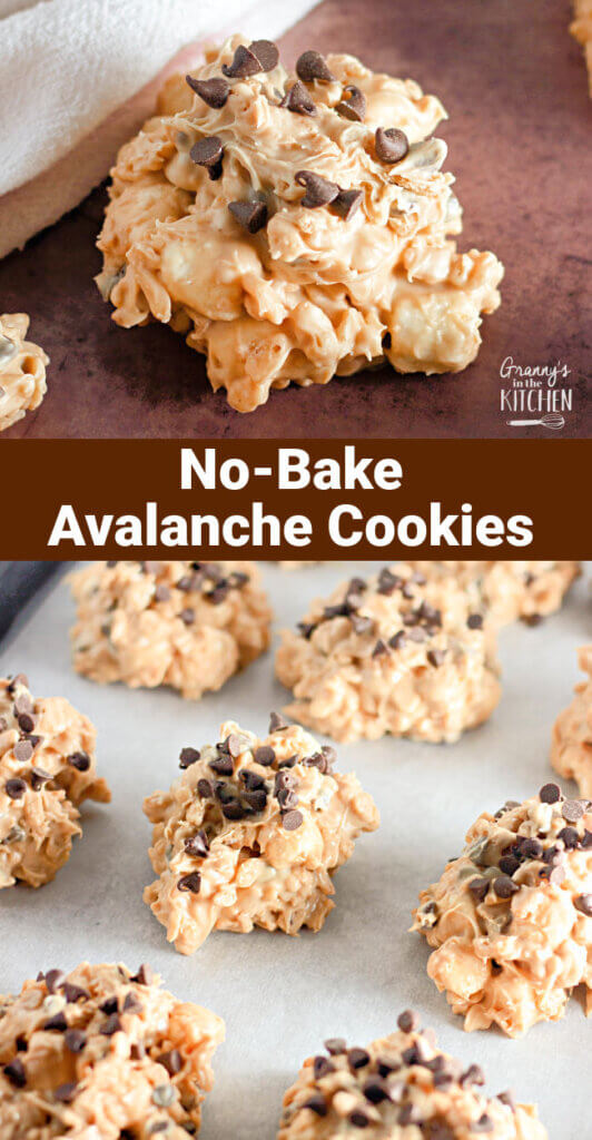 2 photo Pinterest image of no bake avalanche cookies