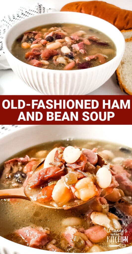2 photo Pinterest collage of old-fasioned ham and bean soup