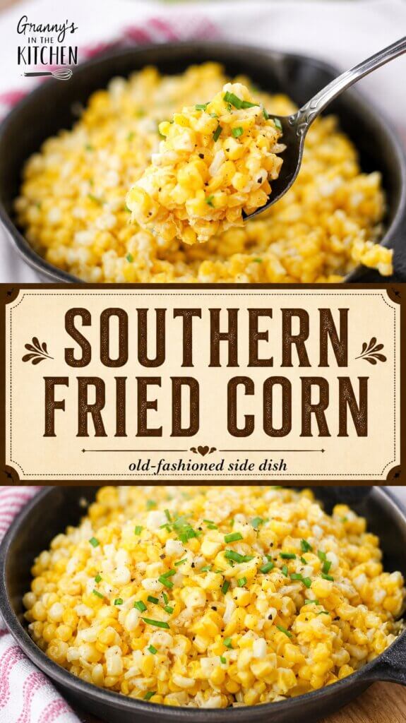 Southern Fried Corn Pinterest Image with 2 photos.