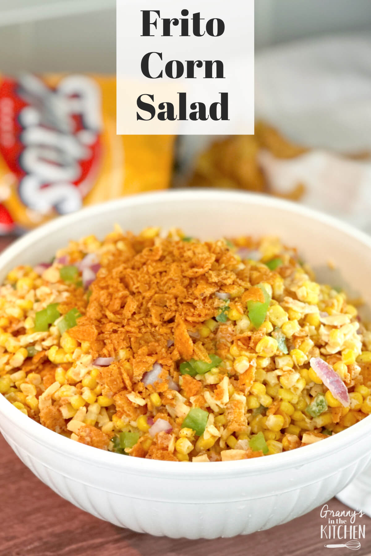 bowl of corn salad with text overlay "Frito Corn Salad".