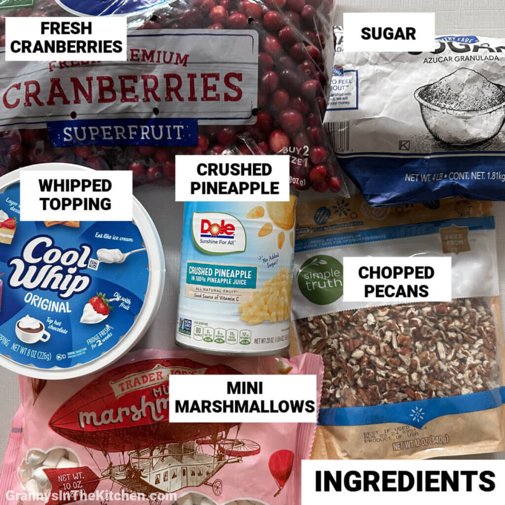 cranberry fluff ingredients, with text labels.