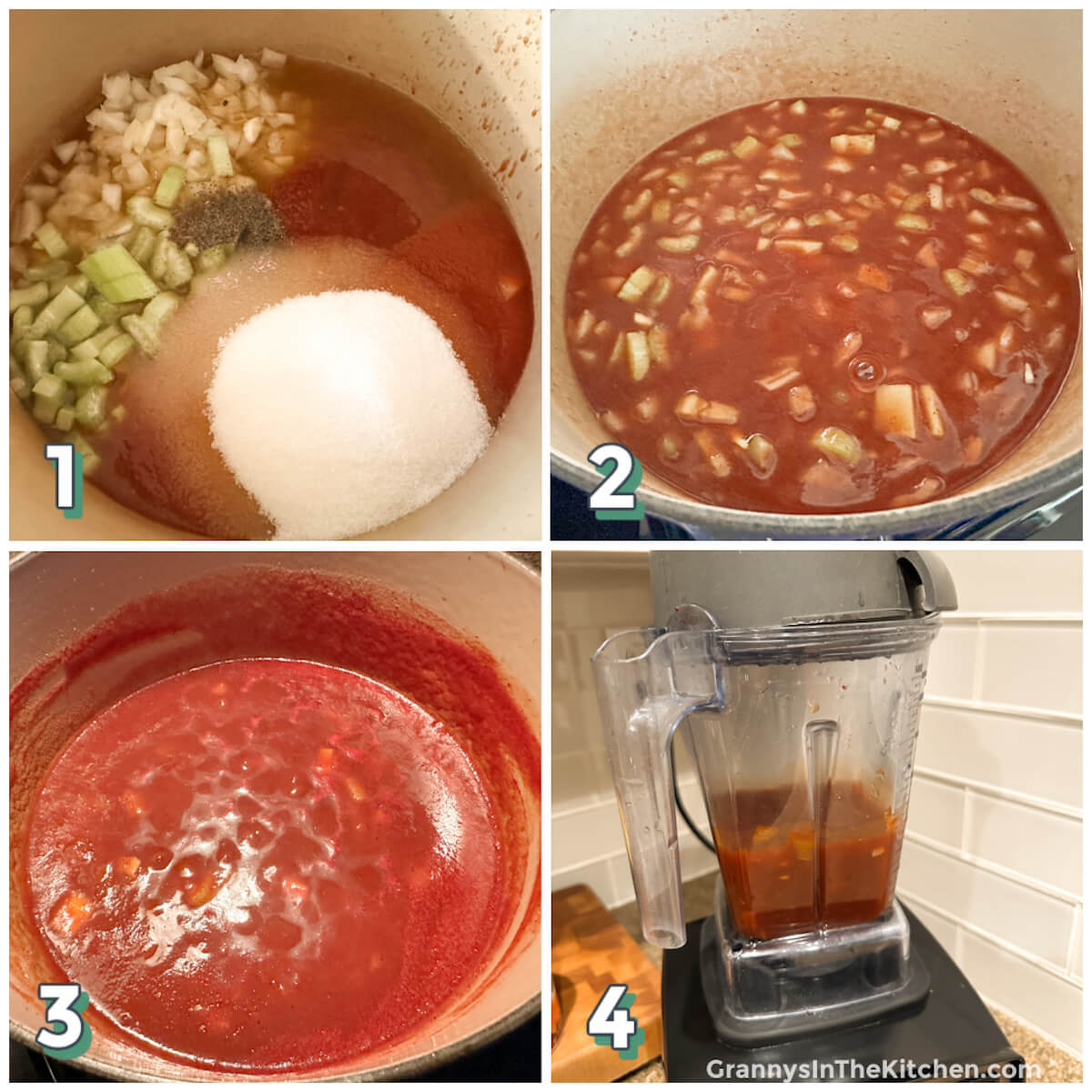 4 step photo collage showing how to make homemade bbq sauce.