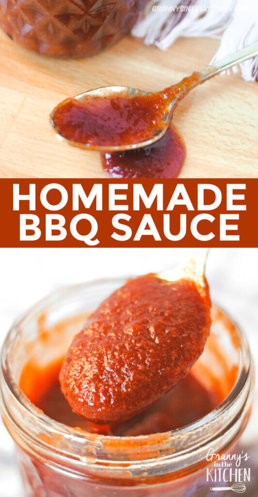 2 photo vertical Pinterest collage for a homemade BBQ sauce recipe.