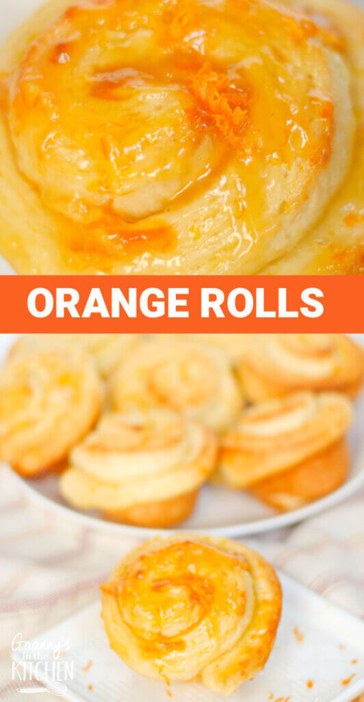 2 poto vertical Pinterest image for Orange Roll recipe.