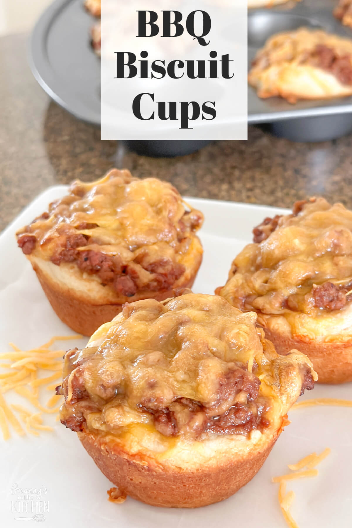 BBQ biscuit cups with text overlay of the recipe name.