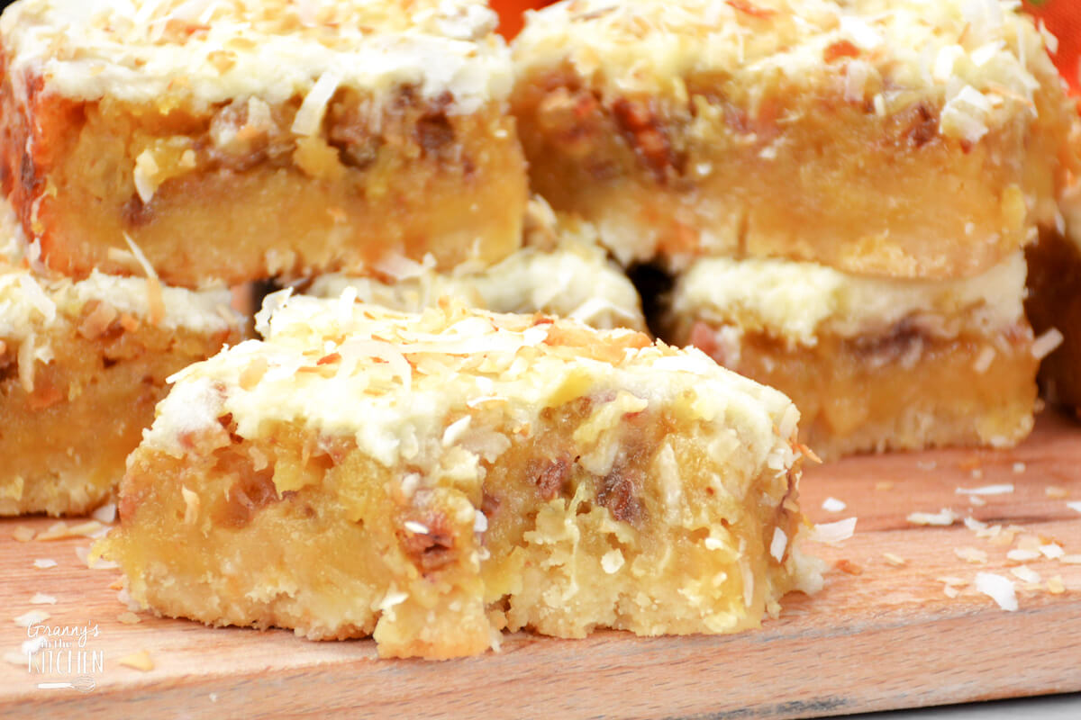bar cookies made with pineapple pecan filling.
