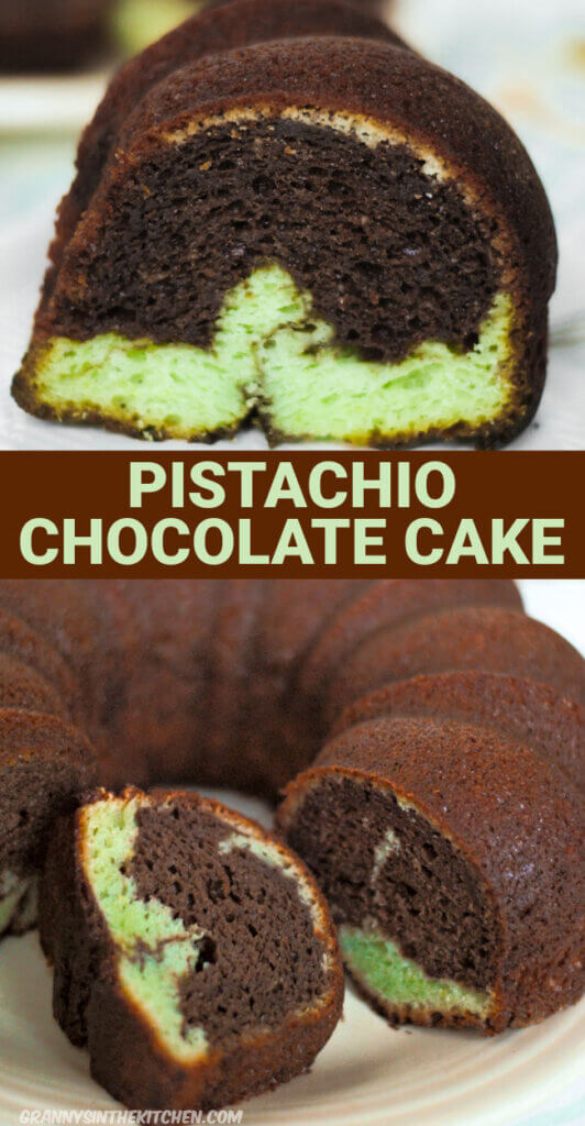 Pistachio Chocolate Cake Pinterest Image.