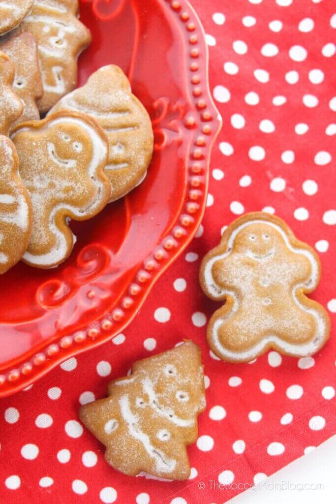 small iced gingerbread cookies in Christmas shapes.