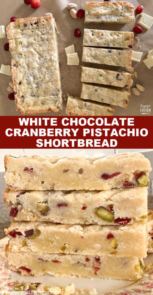 White Chocolate Cranberry Pistachio Shortbread Pinterest Image.