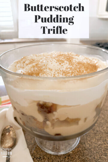 Butterscotch Pudding Trifle, with text overlay of recipe name.