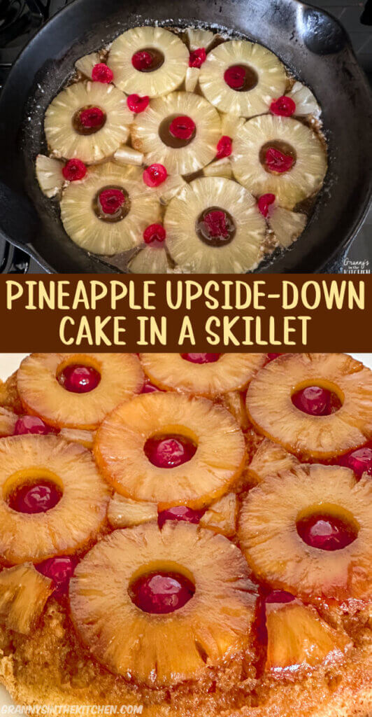 Pineapple Upside-Down Cake in a Skillet Pinterest Image.