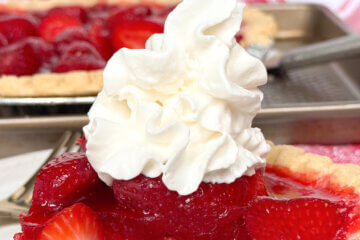 slice of strawberry pie, with text overlay "Copycat Shoney's Strawberry Pie."