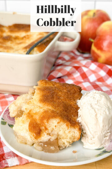 homemade cobbler plate, text overlay "Hillbilly Cobbler"