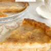 close up of a slice of custard-style pie with ext overlay "Water Pie."