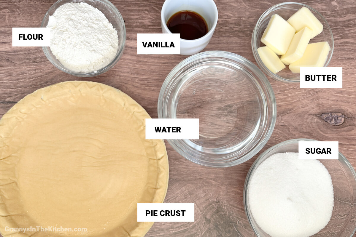 water pie ingredients, with text labels.